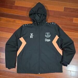 Hummel Everton Black and Orange Full Zip Hooded Rain Jacket Windbreaker Large